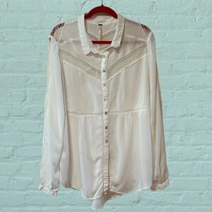 FREE PEOPLE Women’s Ivory Long Sleeved Blouse Lace - Size Large